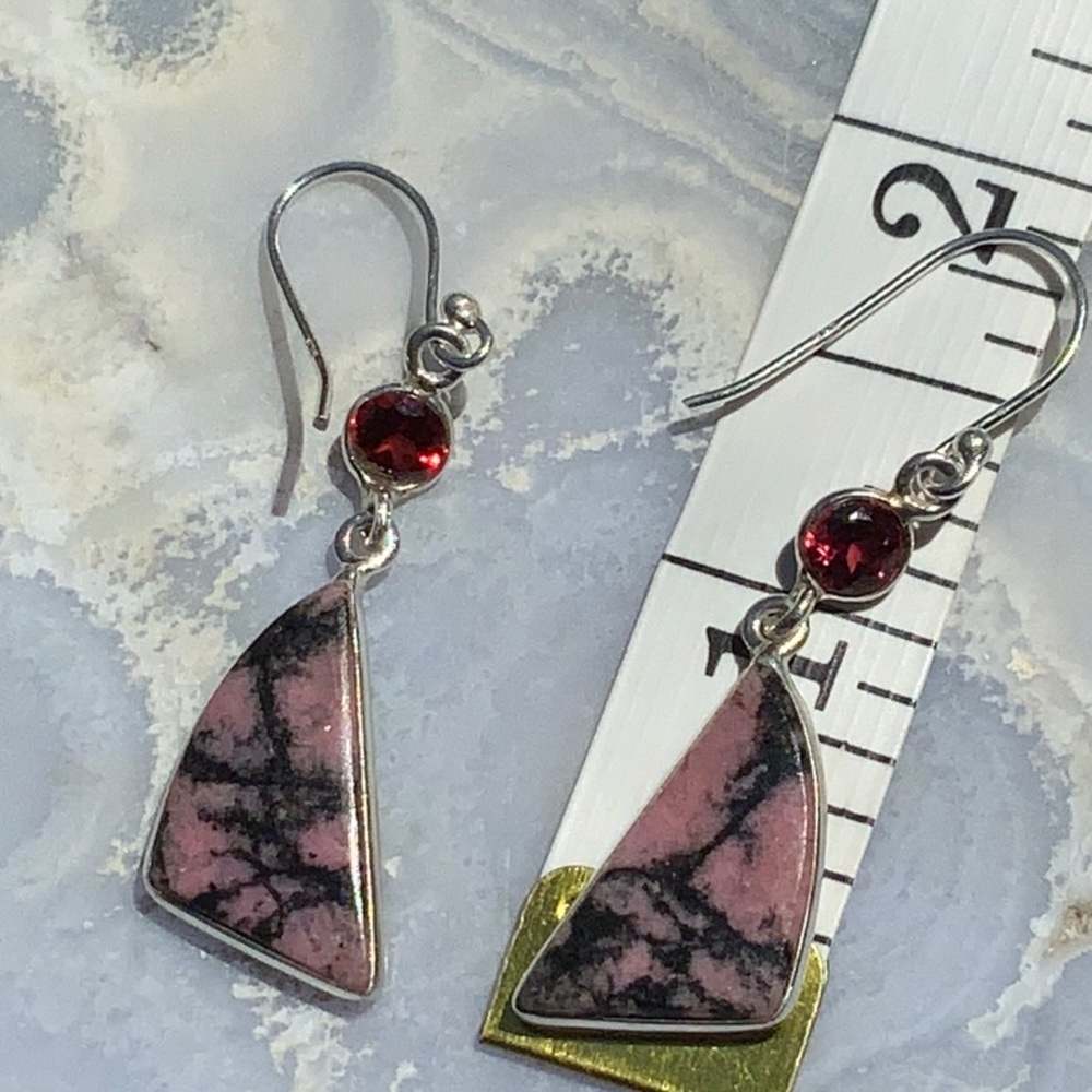 BOUTIQUE BLACK MANGANESE & GARNET 925 EARRINGS - Picture 6 of 8
